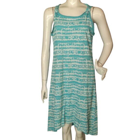 fresh produce Dresses & Skirts - FRESH PRODUCE Dress, M, Aqua/Blue, White abstract stripes, Cut-out back, Jersey